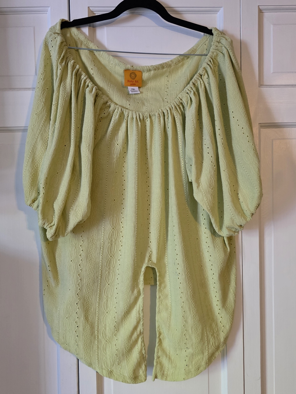 Ruby Rd. Mint Green Eyelet Off-Shoulder Tie-Front Blouse - Picture 2 of 3